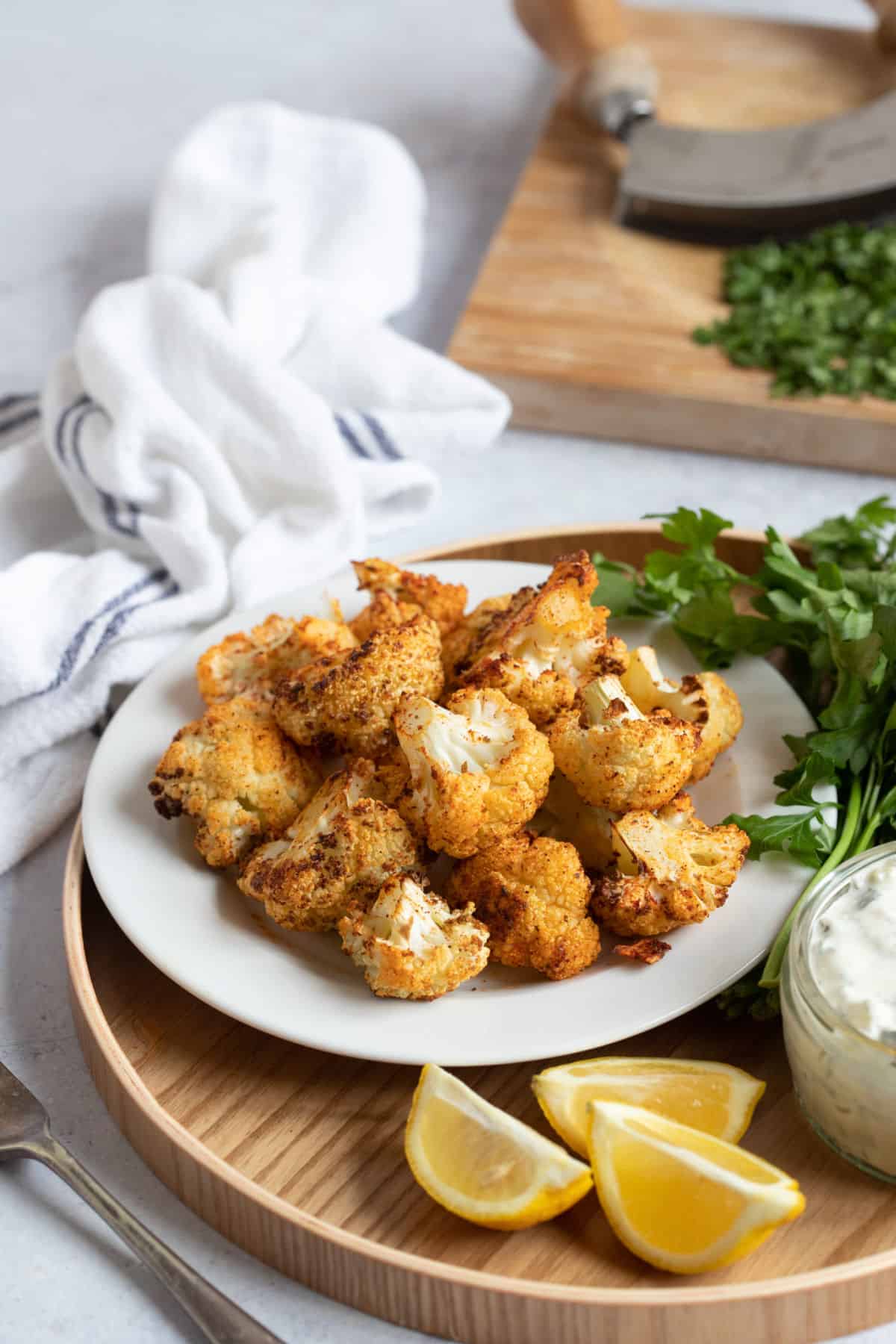 A plate of air fryer cauliflower.