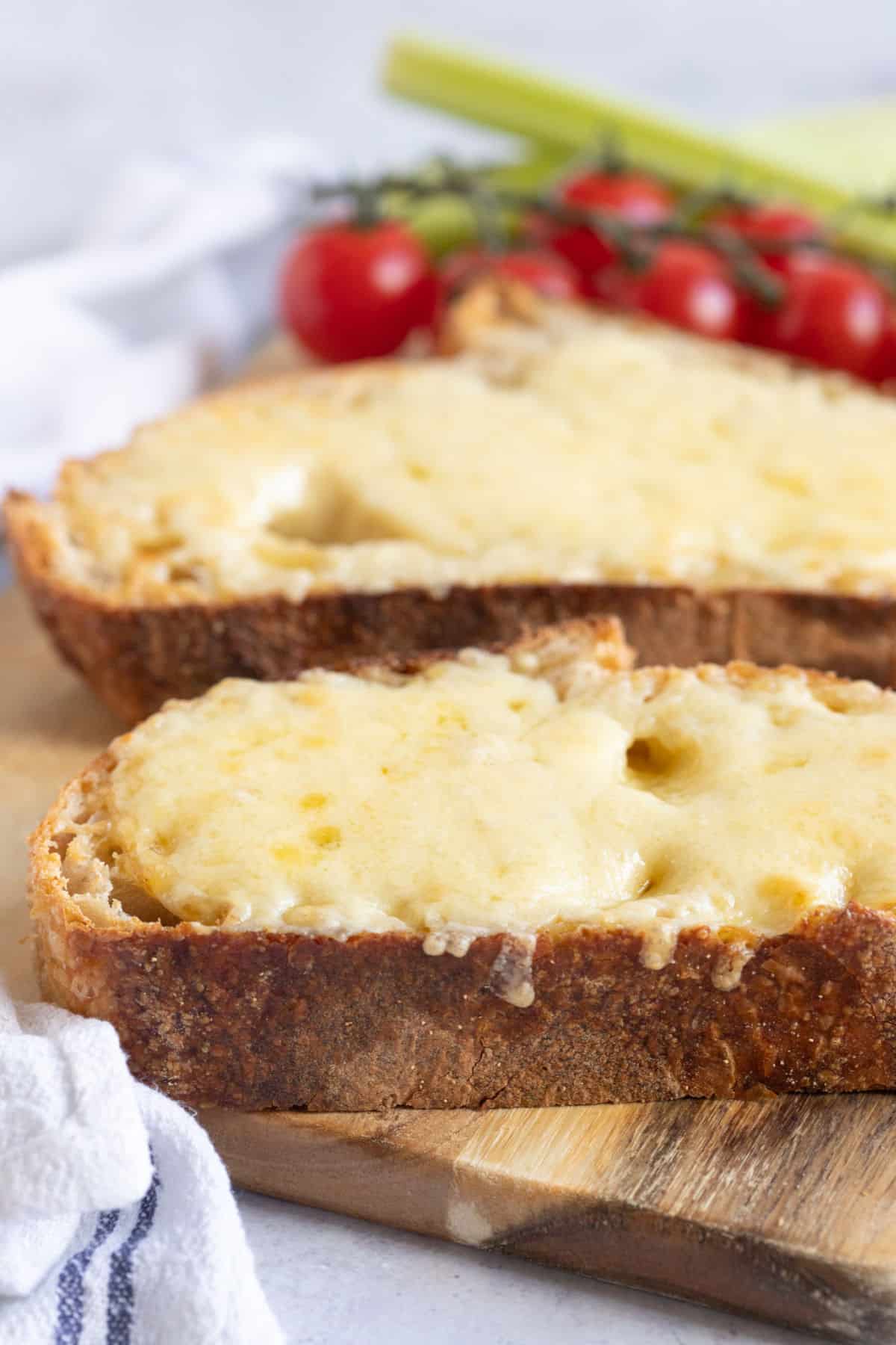 Air fryer cheese on toast slices.