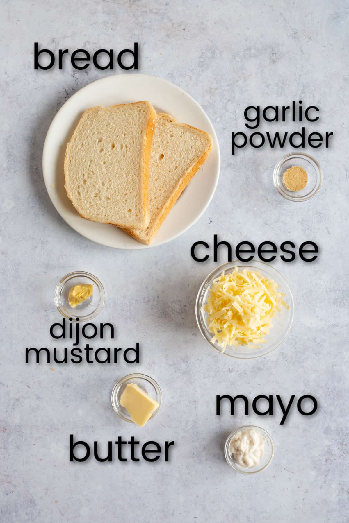 Ingredients for air fryer cheese toastie.