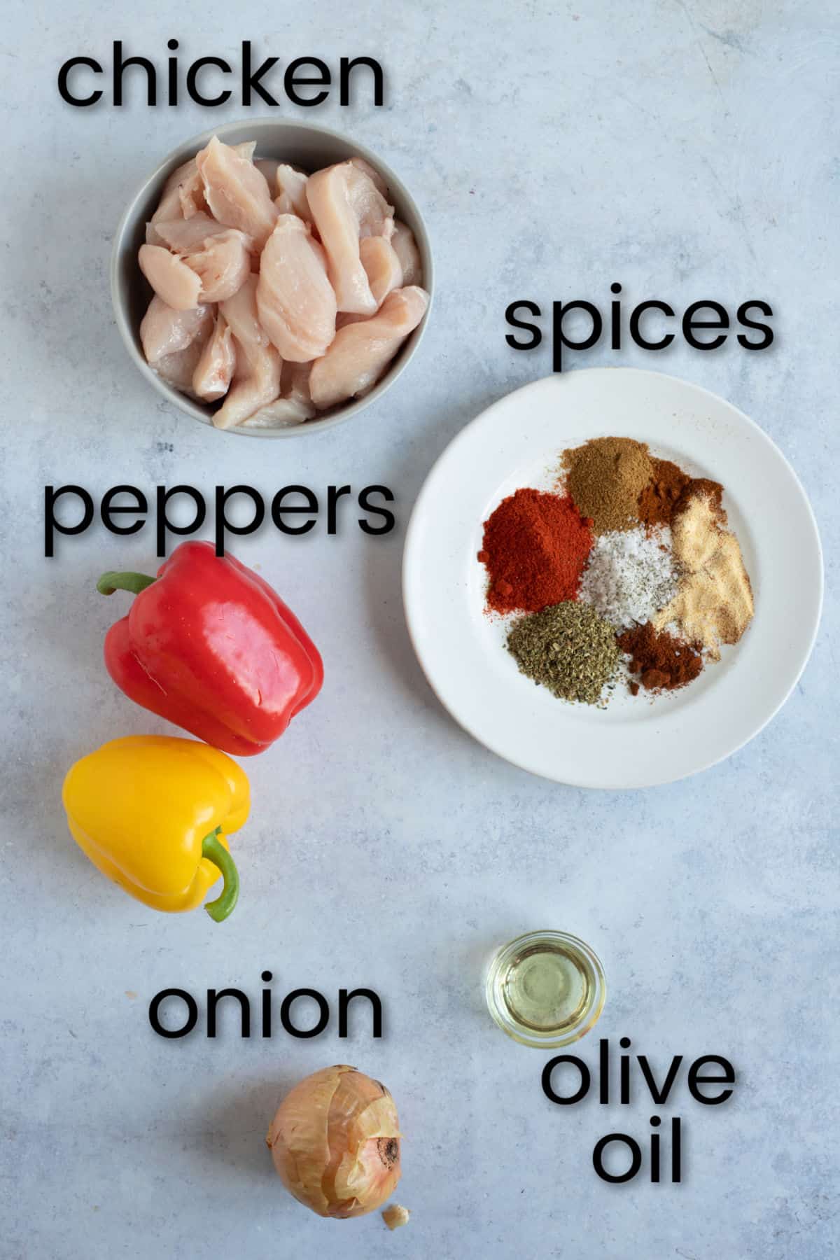 Ingredients for air fryer chicken fajitas.