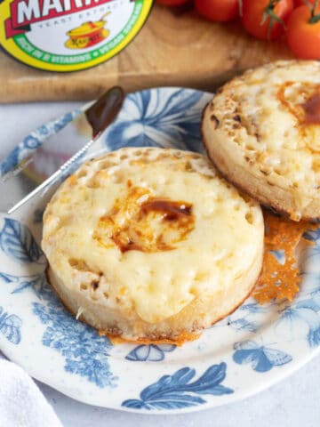 Air fryer crumpets on a plate.