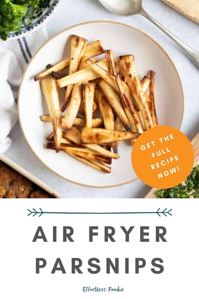 Air fryer parsnips pin image.