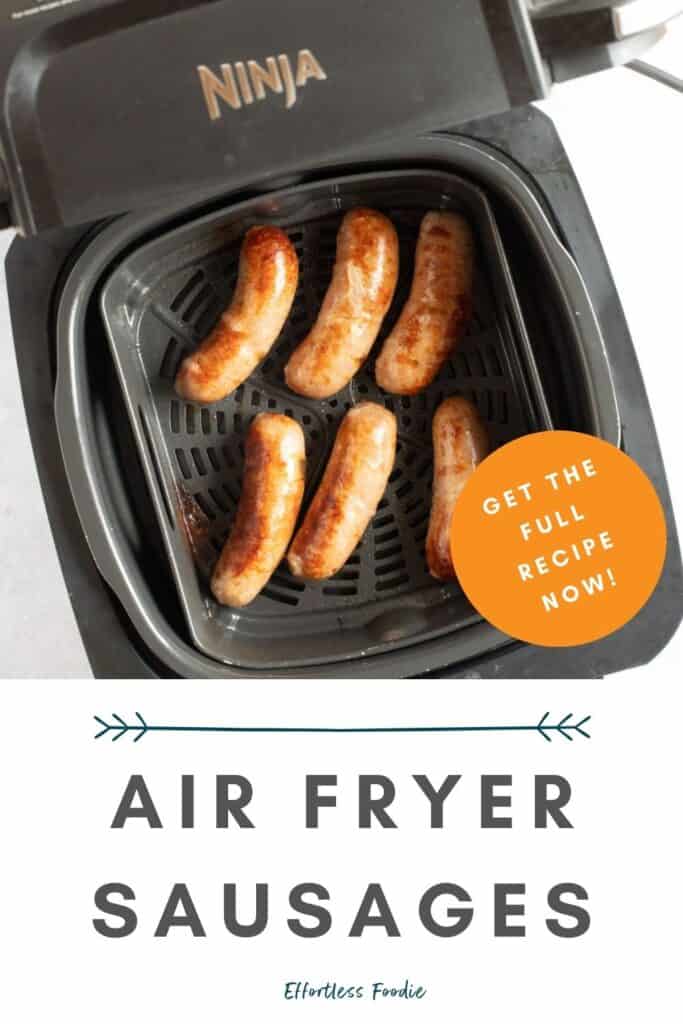 Air fryer sausages pin image.