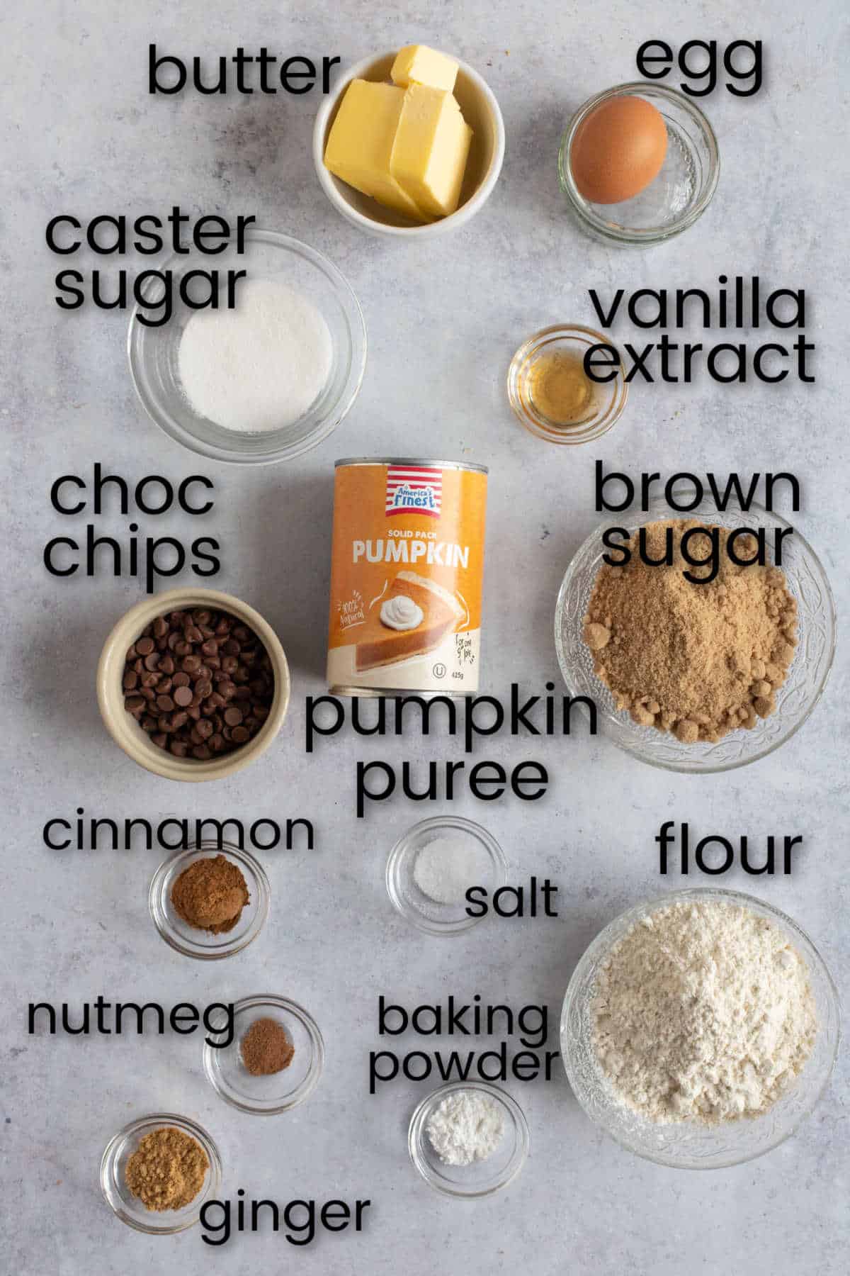Ingredients for pumpkin blondies.