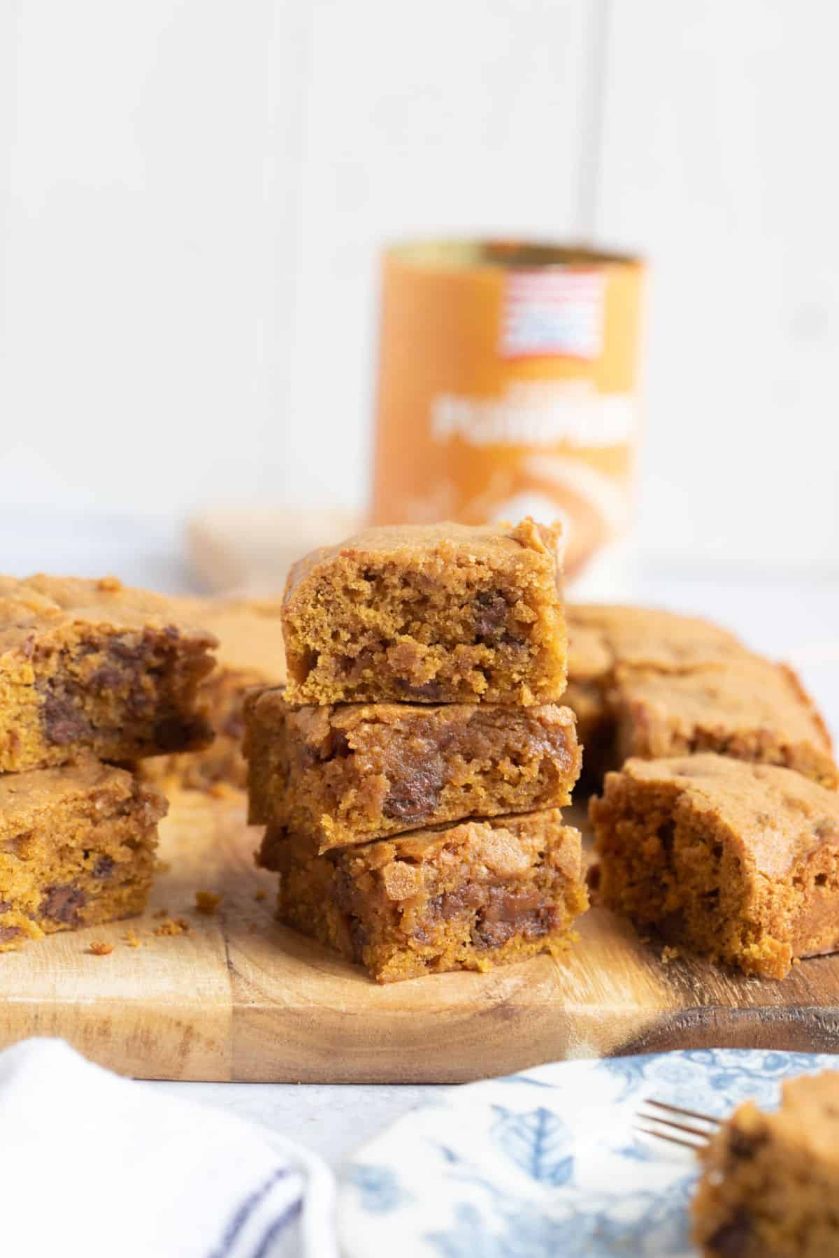 A stack of pumpkin spice blondies.