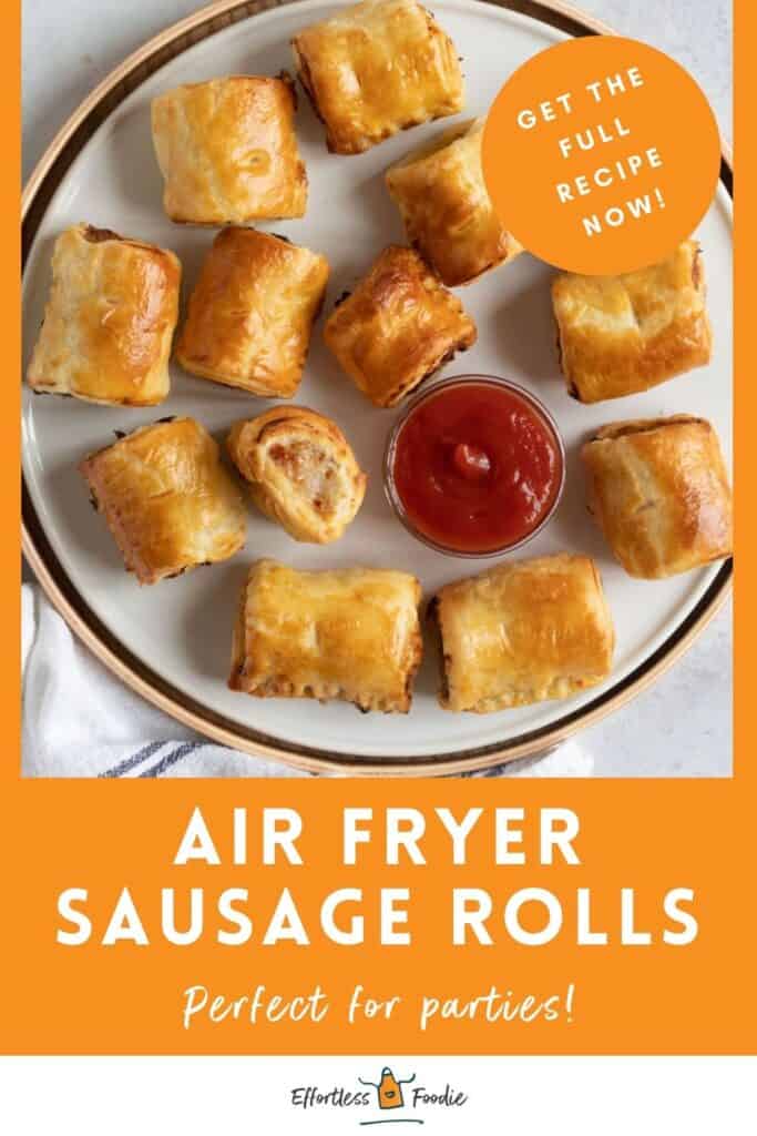 Air fryer sausage rolls pin image.