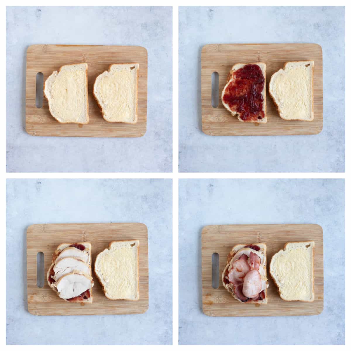 Assembling a leftover turkey toastie.
