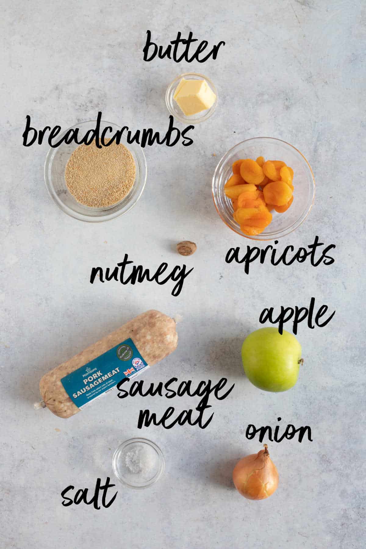 Ingredients for apricot stuffing.