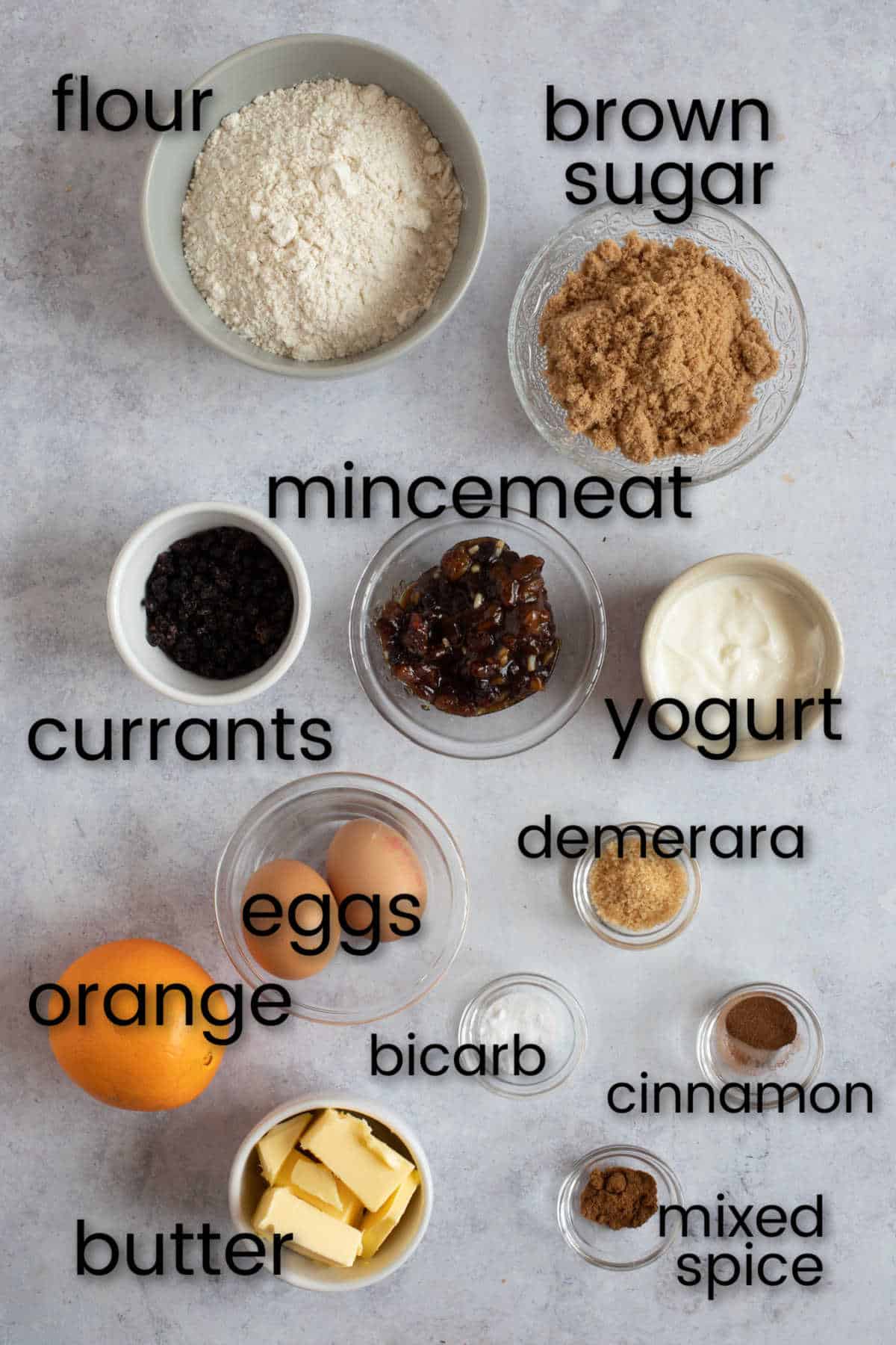 Ingredients for Christmas cake muffins.