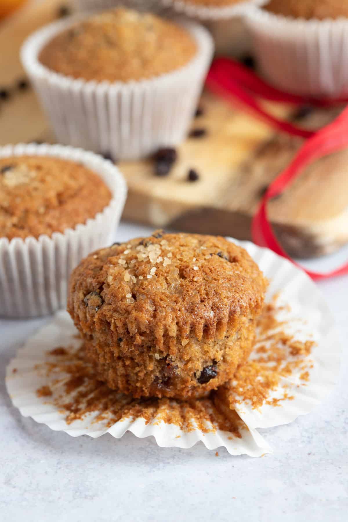 Christmas muffin with wrapper taken off.