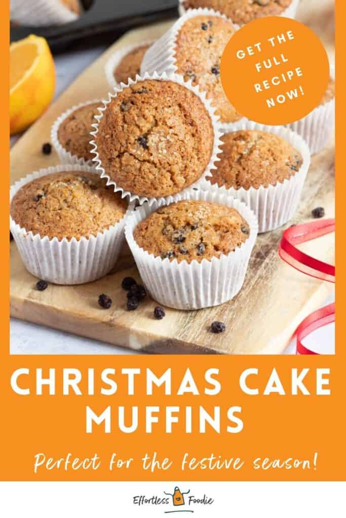 Christmas cake muffins pin image.