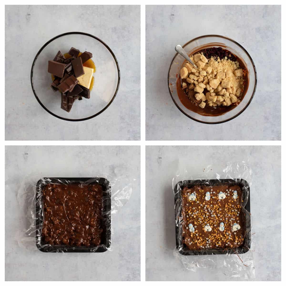 Making Christmas chocolate tiffin - step by step photo instructions.