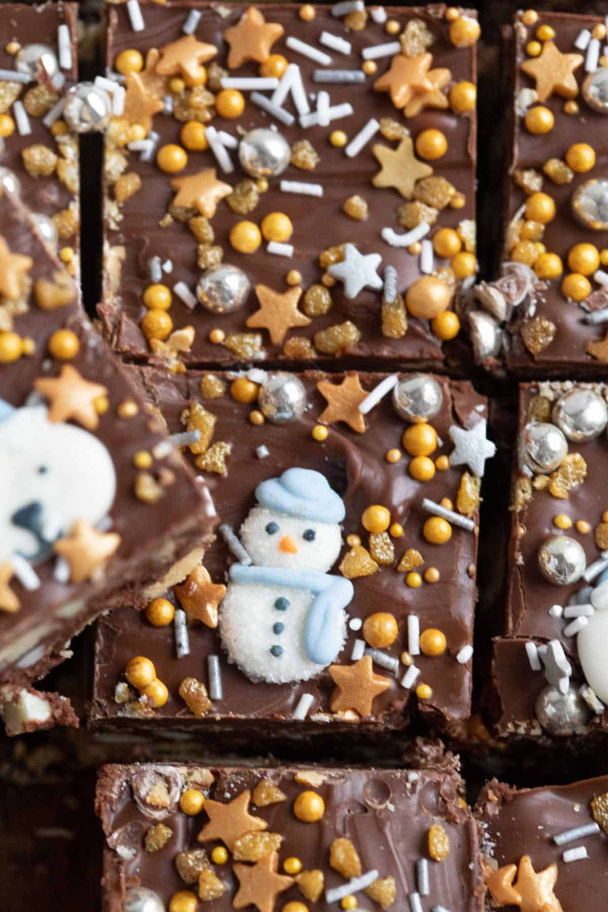 Chocolate tiffin with Christmas sprinkles.