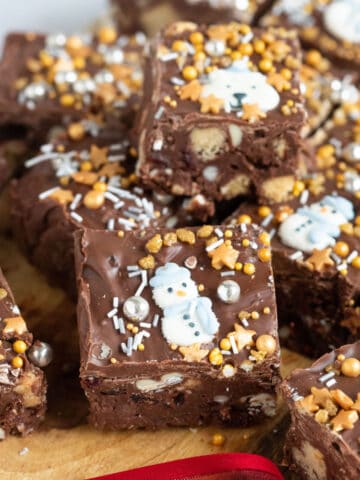Christmas tiffin bars with Christmas sprinkles.
