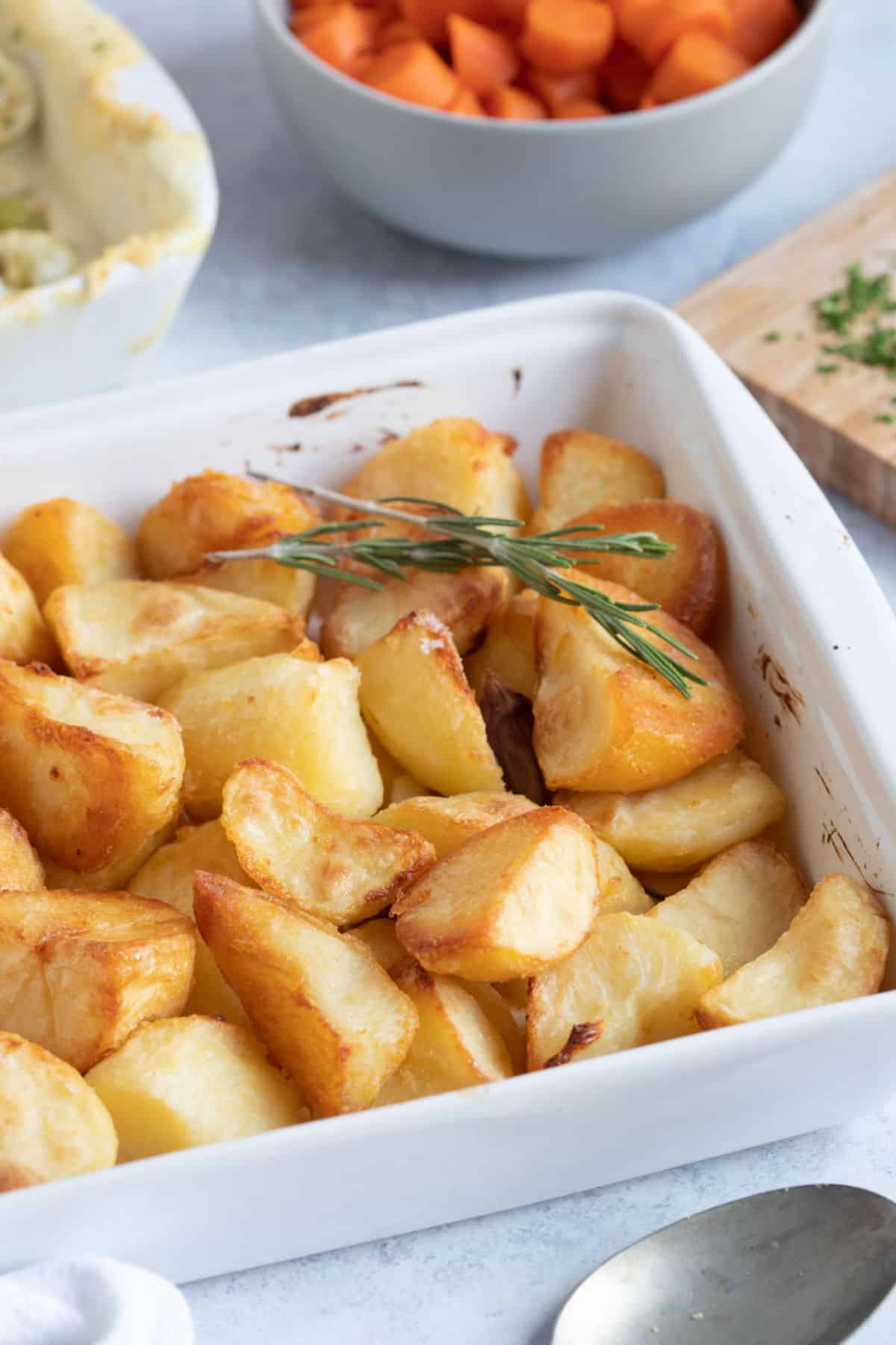 Duck fat roasted potatoes with rosemary.