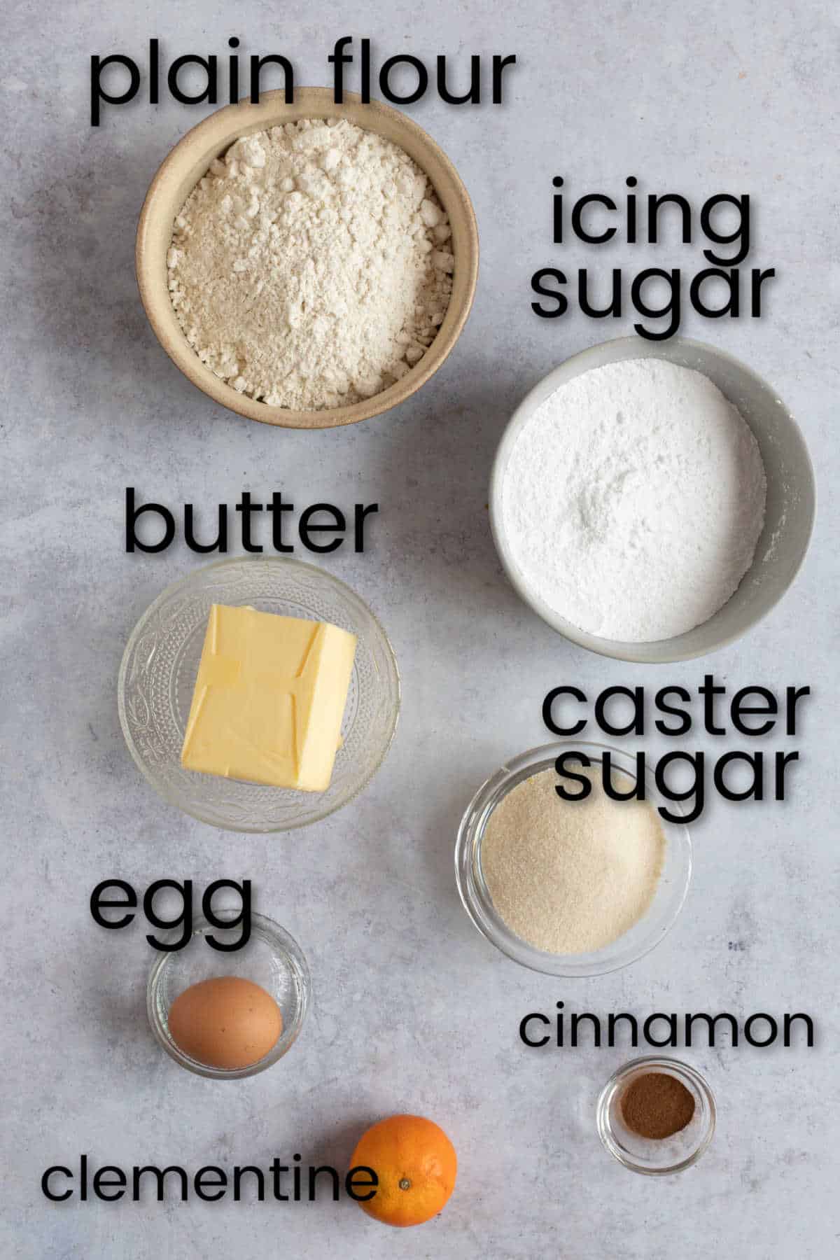 Ingredients for easy Christmas biscuits.