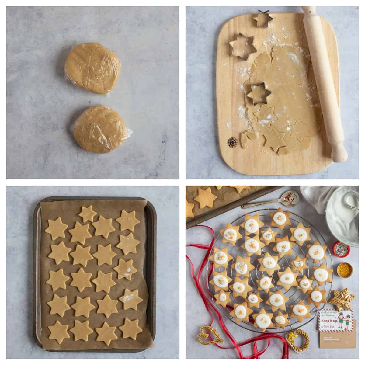 Cutting our and baking the Christmas star cookies.