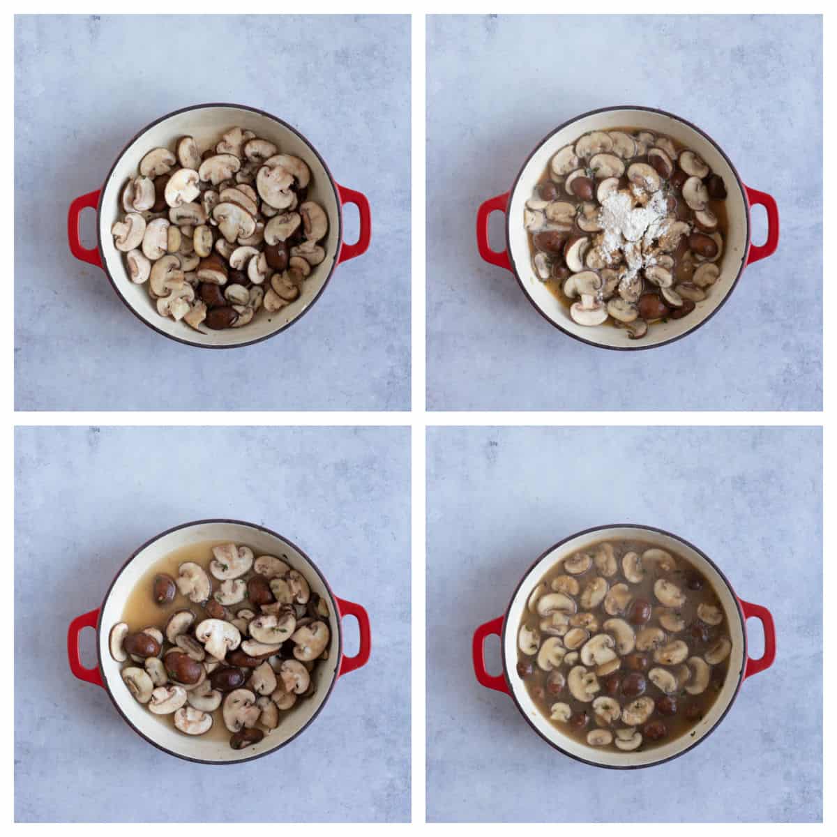 Turkey and mushroom fricassee in a pan.