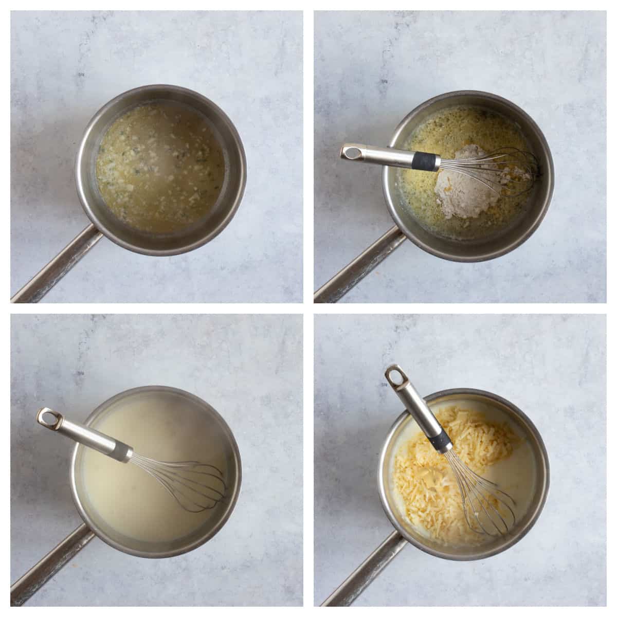 Step by step photo instructions for making a cheese sauce.