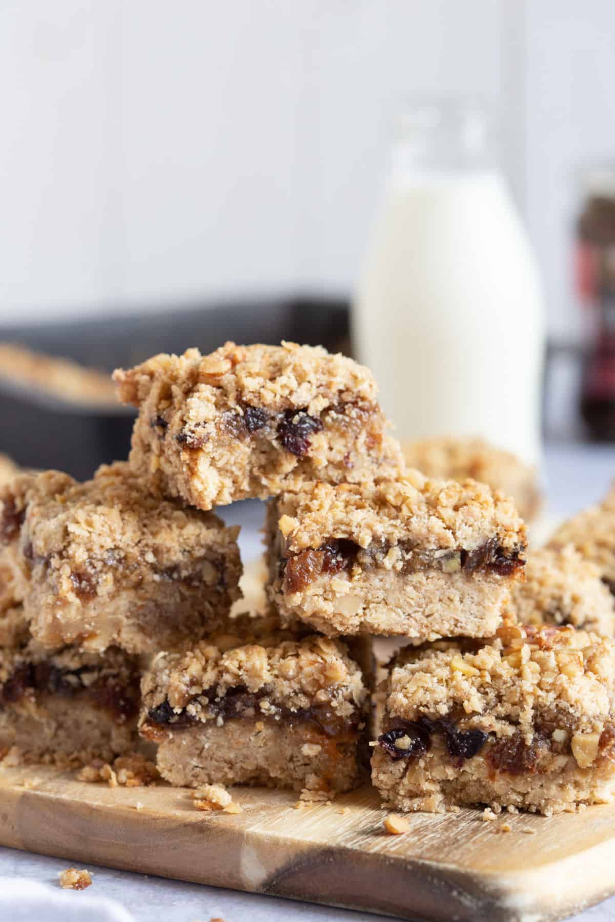 A stack of mincemeat crumble slices.