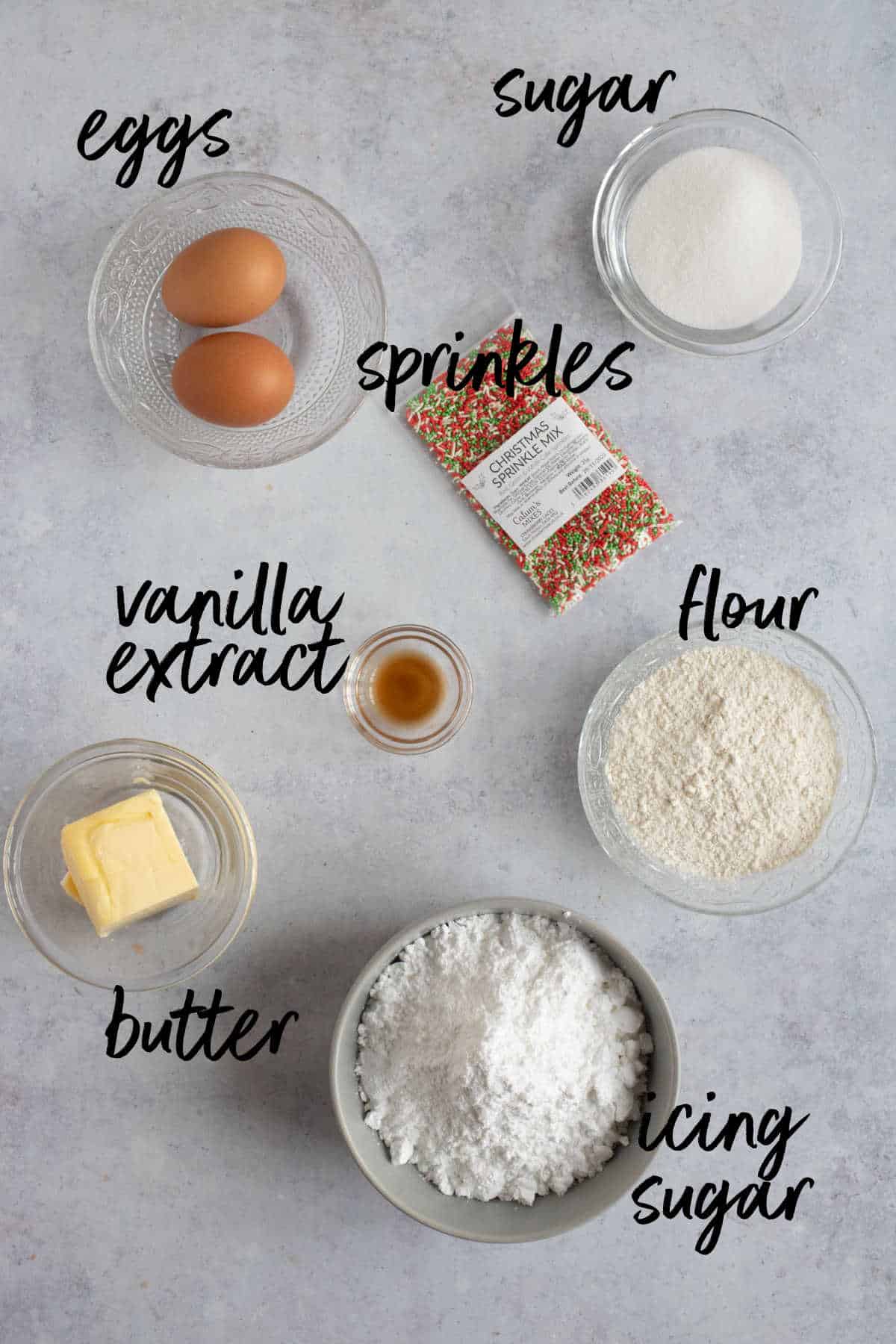 Ingredients for Christmas fairy cakes.