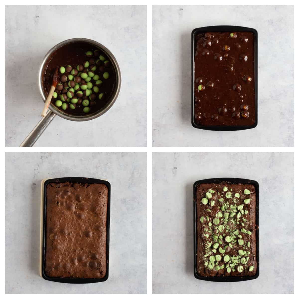 Baked mint aero brownies in a baking tin.