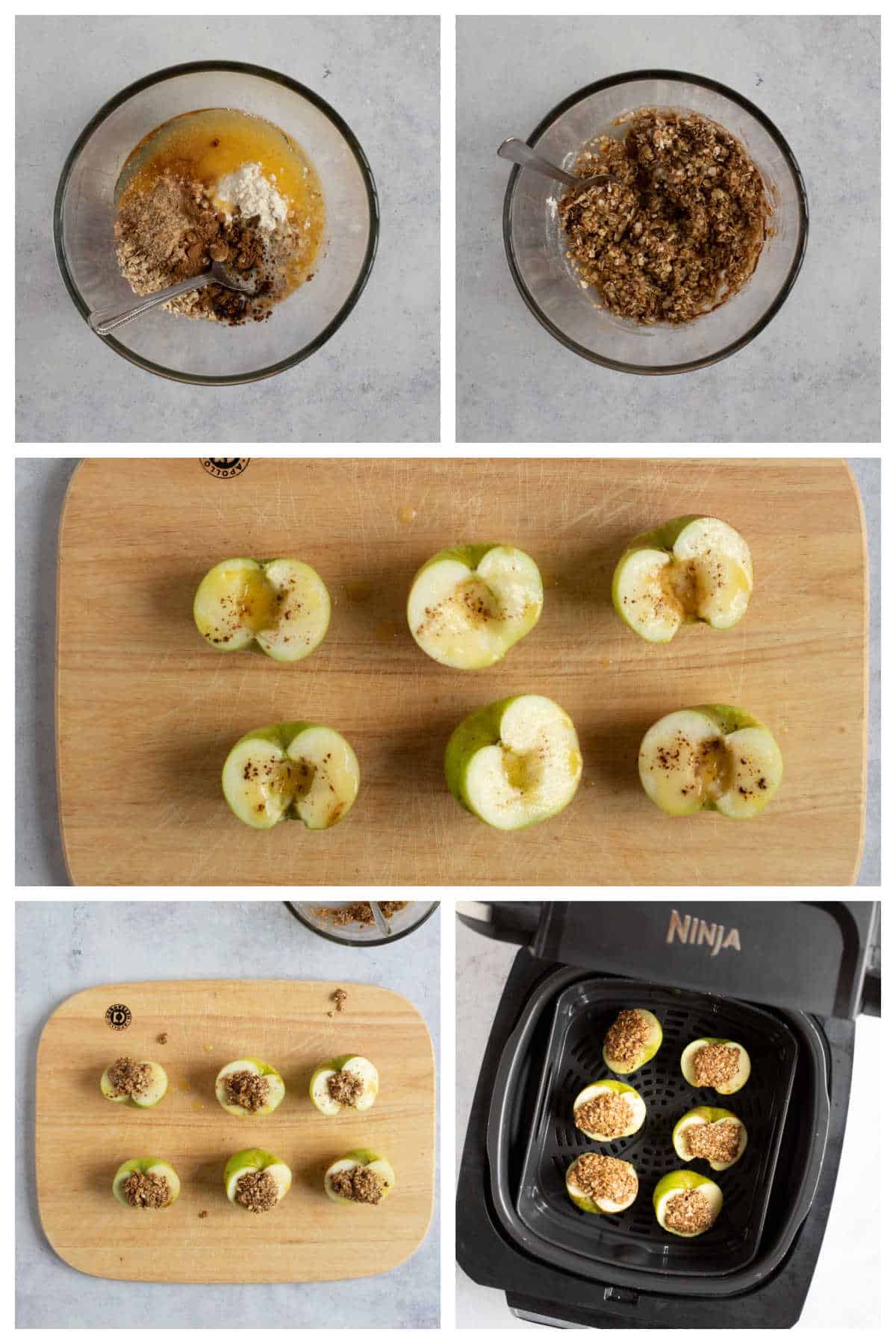 Step by step photo instructions for making baked apples in an air fryer.