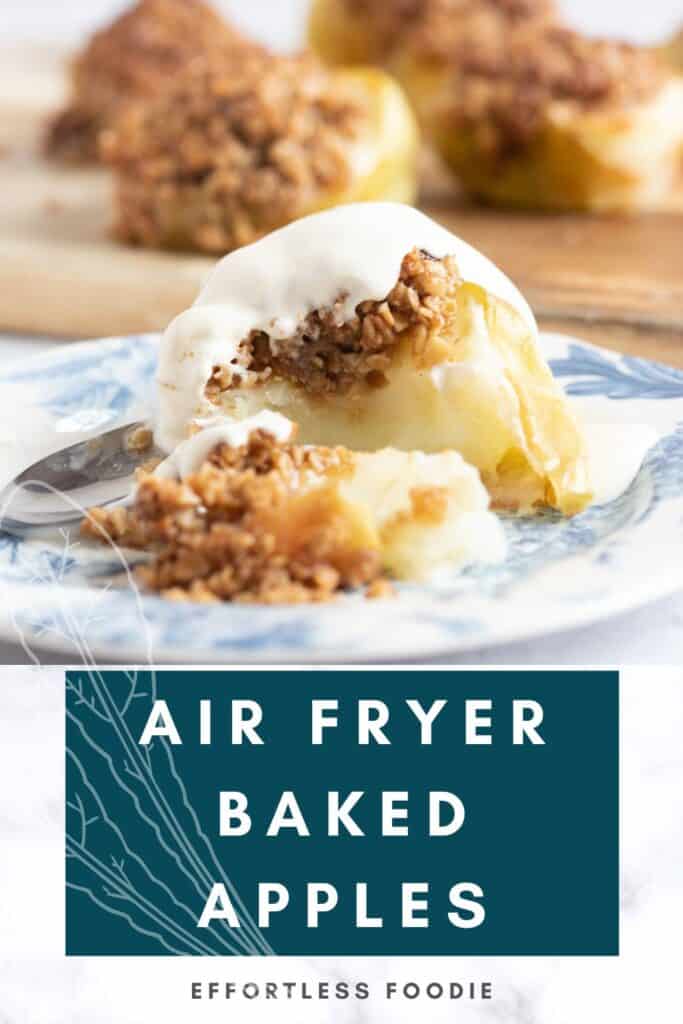 Air fryer baked apples pin image.