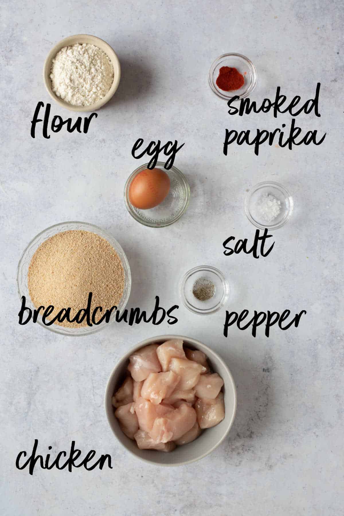 Ingredients for air fryer chicken nuggets.