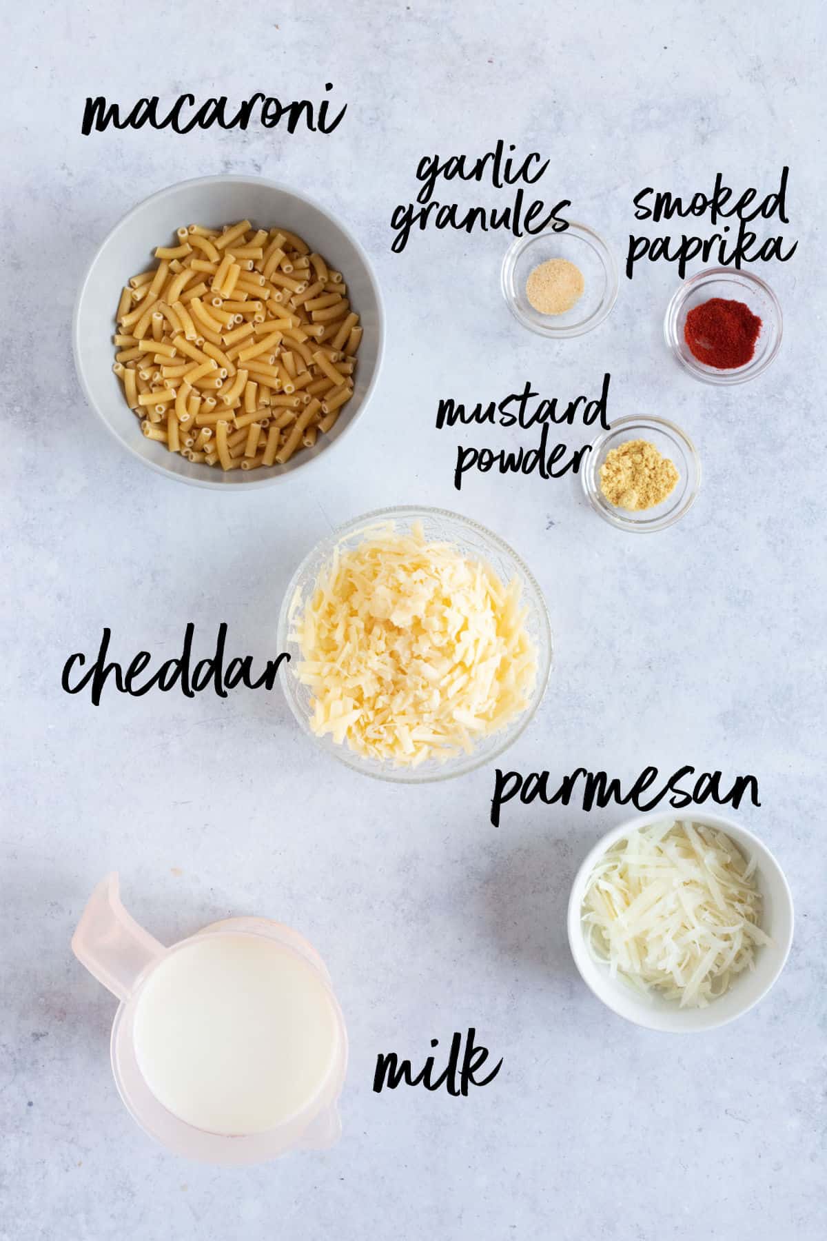 Ingredients for air fryer mac and cheese.