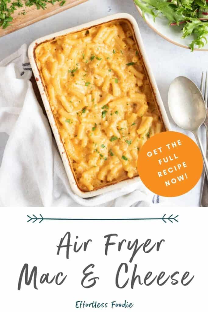 Air fryer mac and cheese pin image.