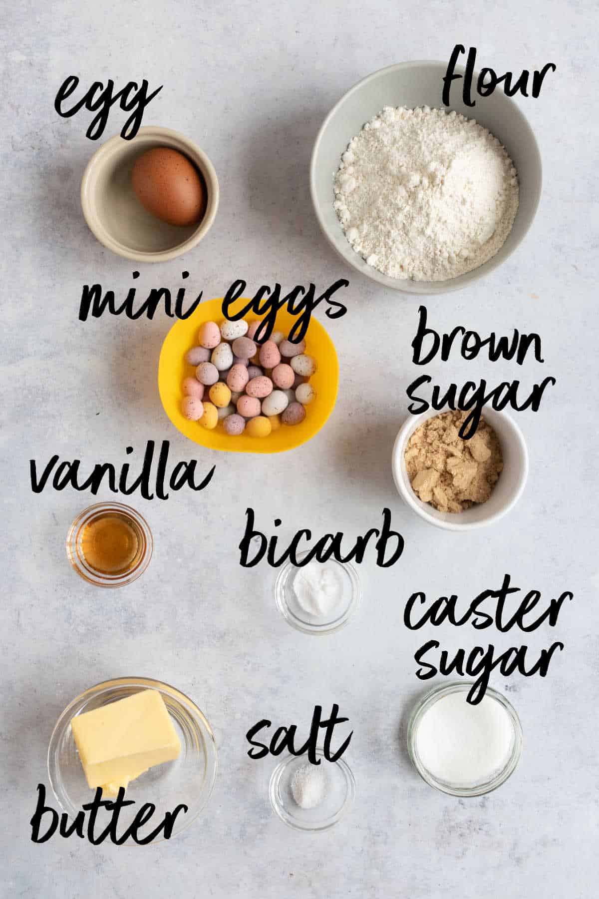 Ingredients for air fryer mini egg dessert pots.