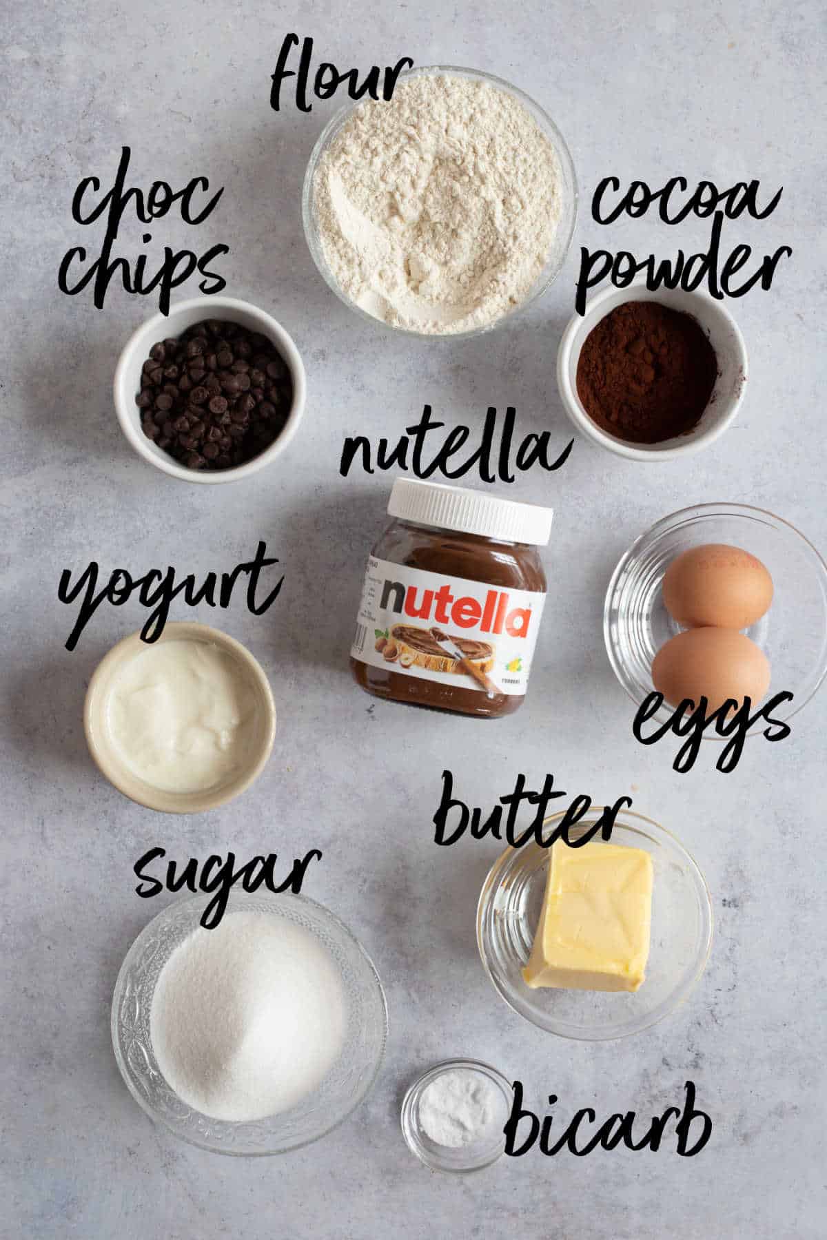 Ingredients for Nutella muffins.