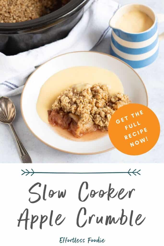 Slow cooker apple crumble pin image.