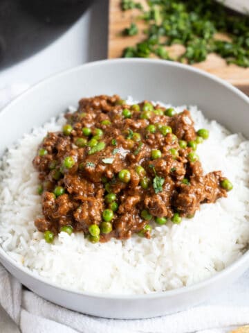 A bowl of slow cooked beef keema.