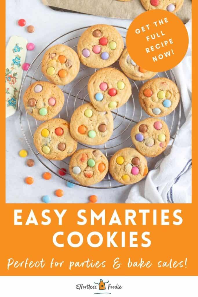 Smarties cookies pin image.