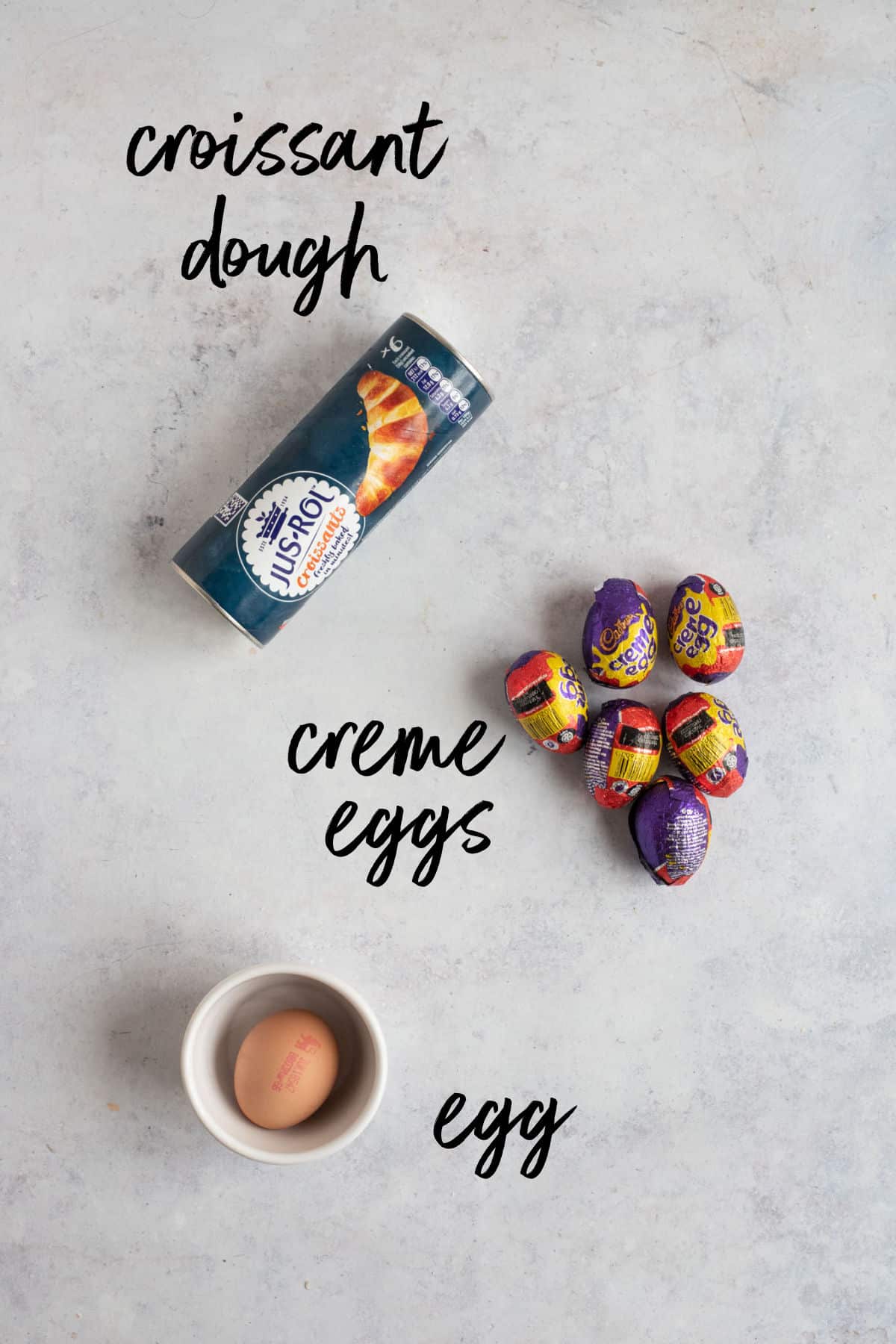 Ingredients for air fryer creme egg croissants.