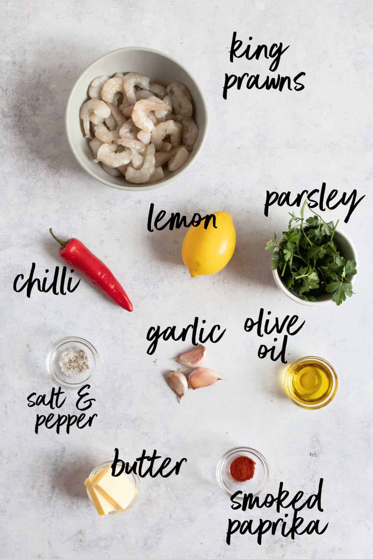 Ingredients for gambas pil pil