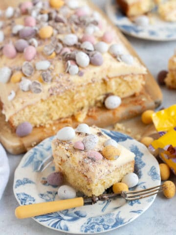 A slice of mini egg cake.