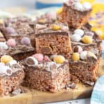 A stack of mini egg rice krispie treats.