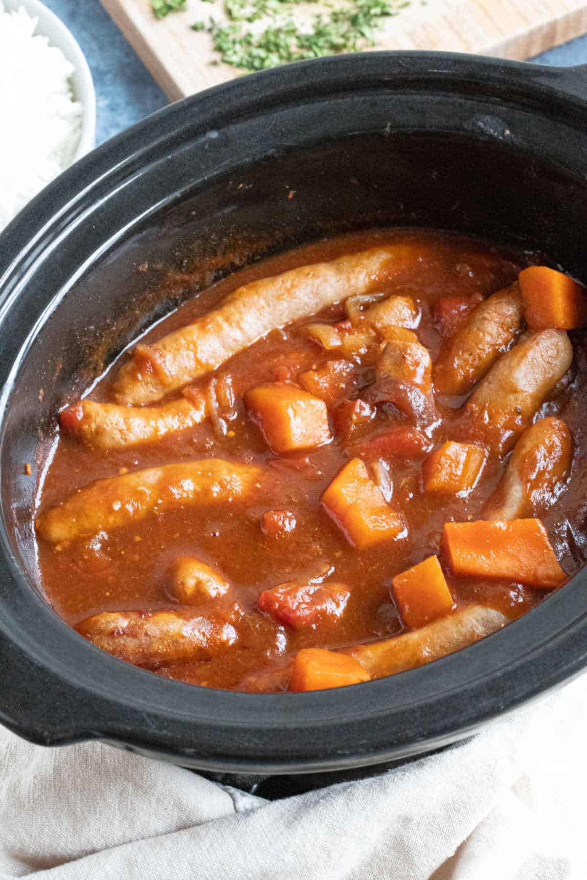 Sausage casserole in crockpot.