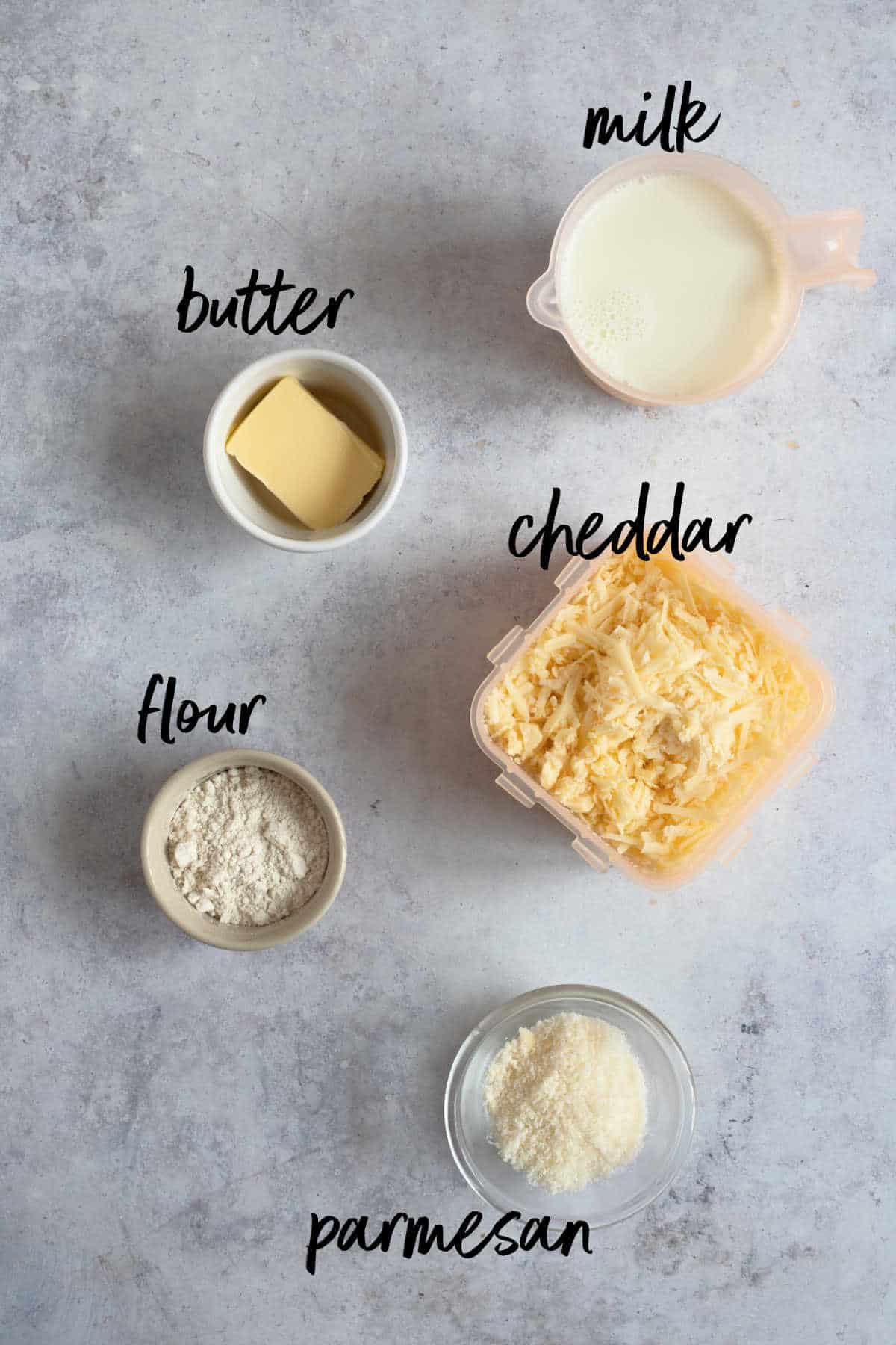 Ingredients for the cheese sauce.