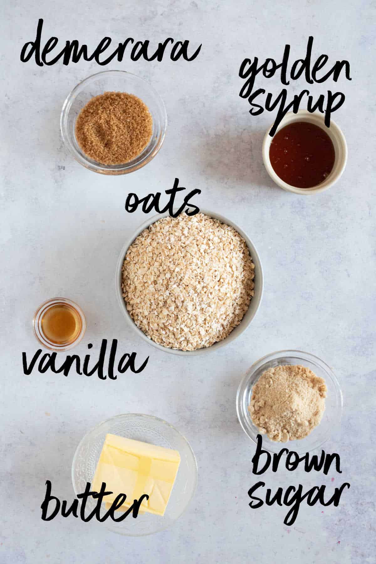 Ingredients for air fryer flapjacks.