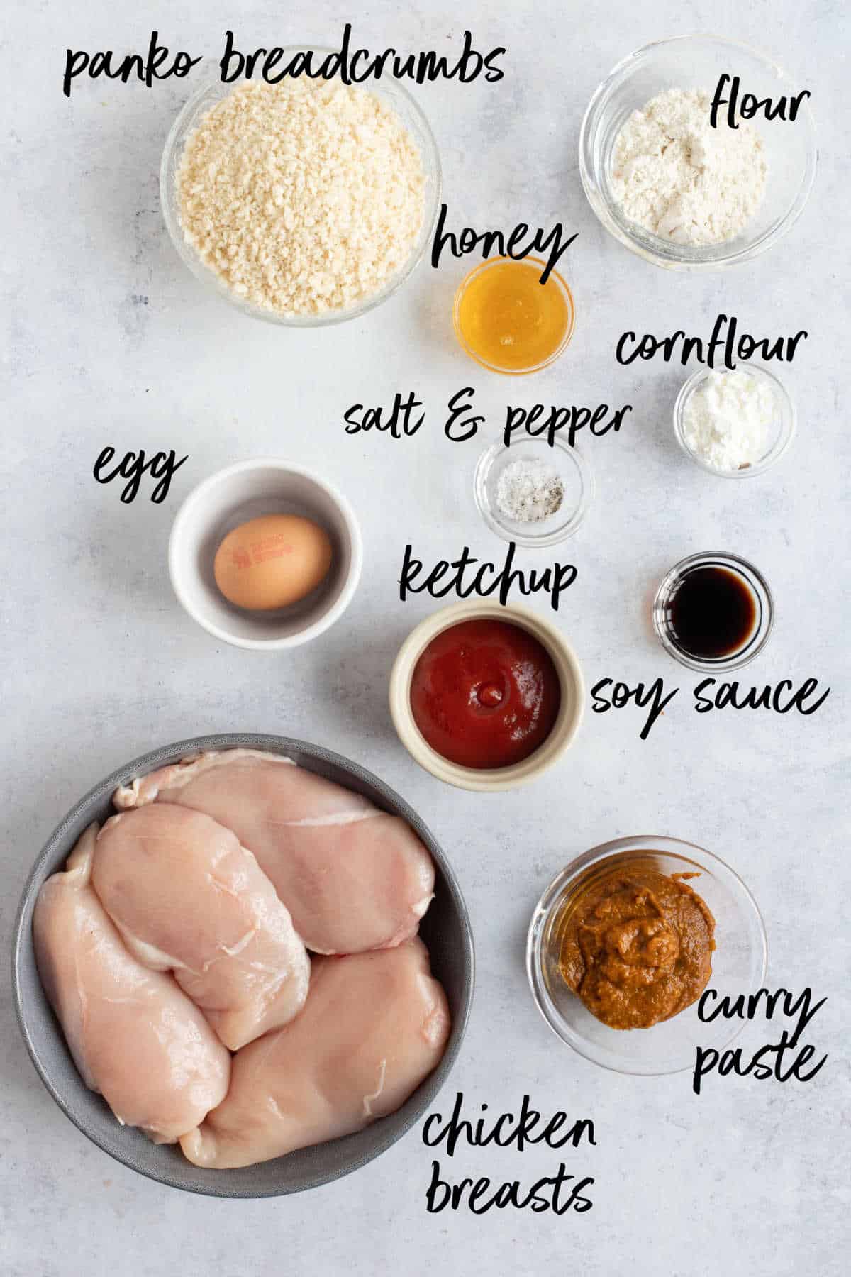 Ingredients for air fryer chicken katsu recipe.