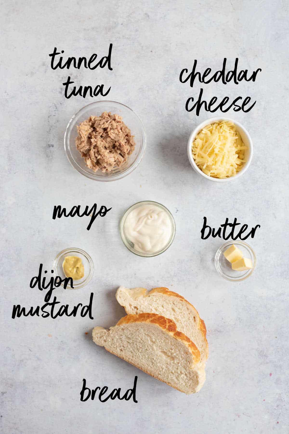 Ingredients for tuna melt.