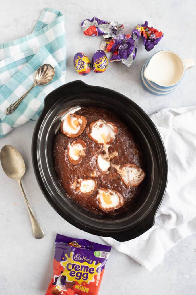 Slow Cooker Chocolate Creme Egg Pudding Effortless Foodie