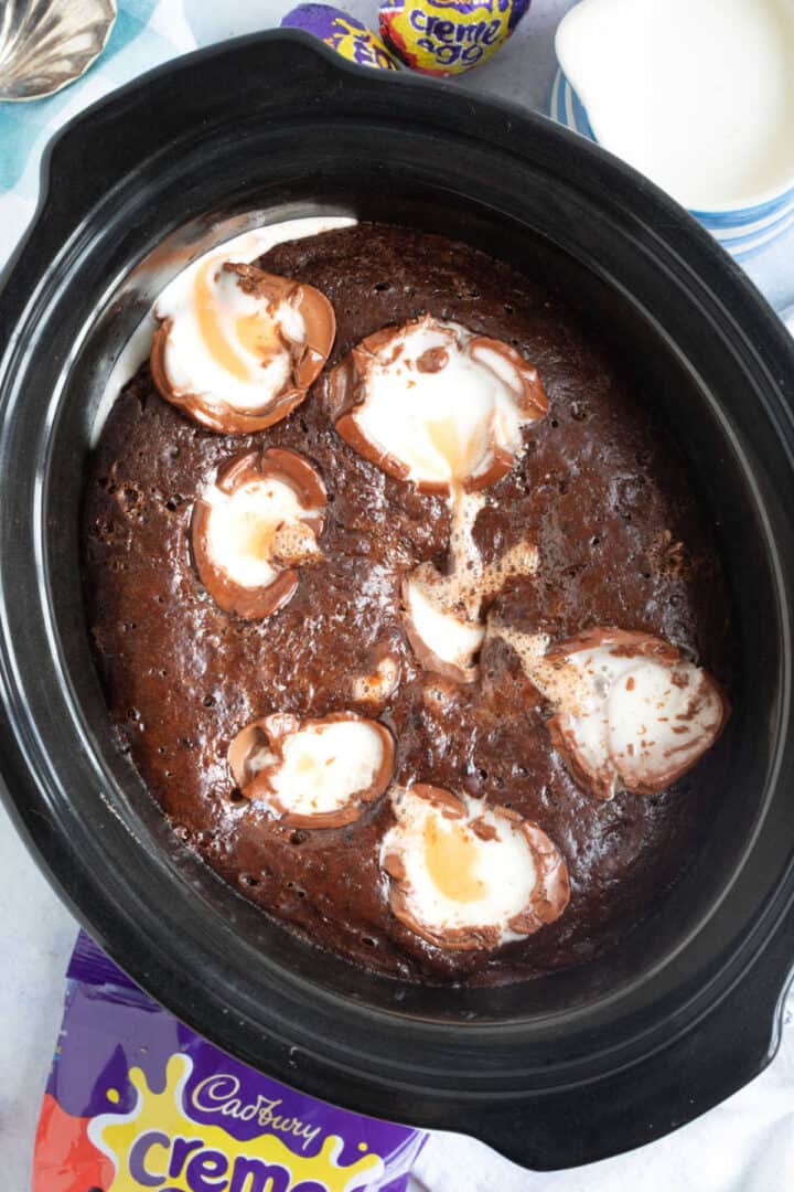 Slow Cooker Chocolate Creme Egg Pudding Effortless Foodie