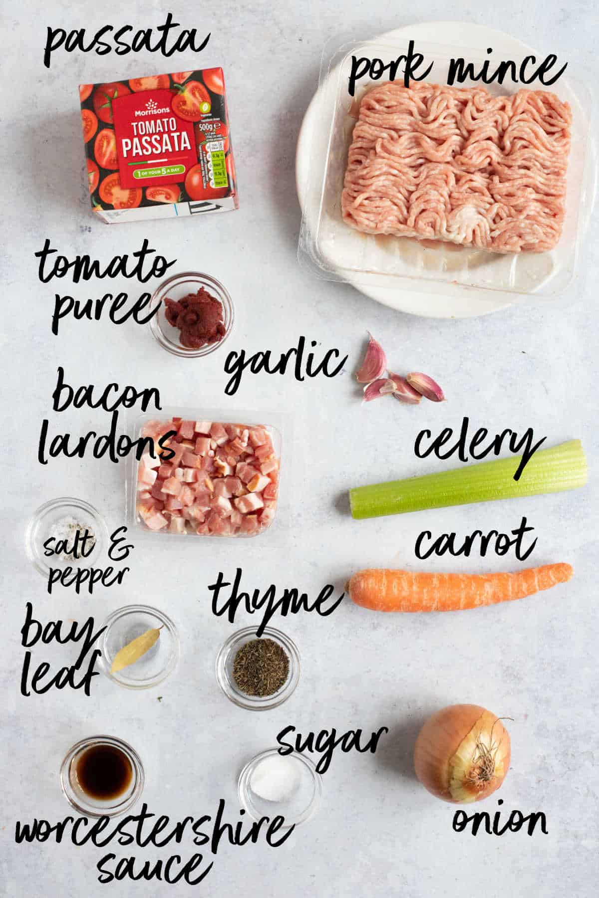 Ingredients for slow cooker pork ragu.