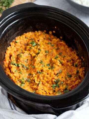 Red lentil dahl in a slow cooker.