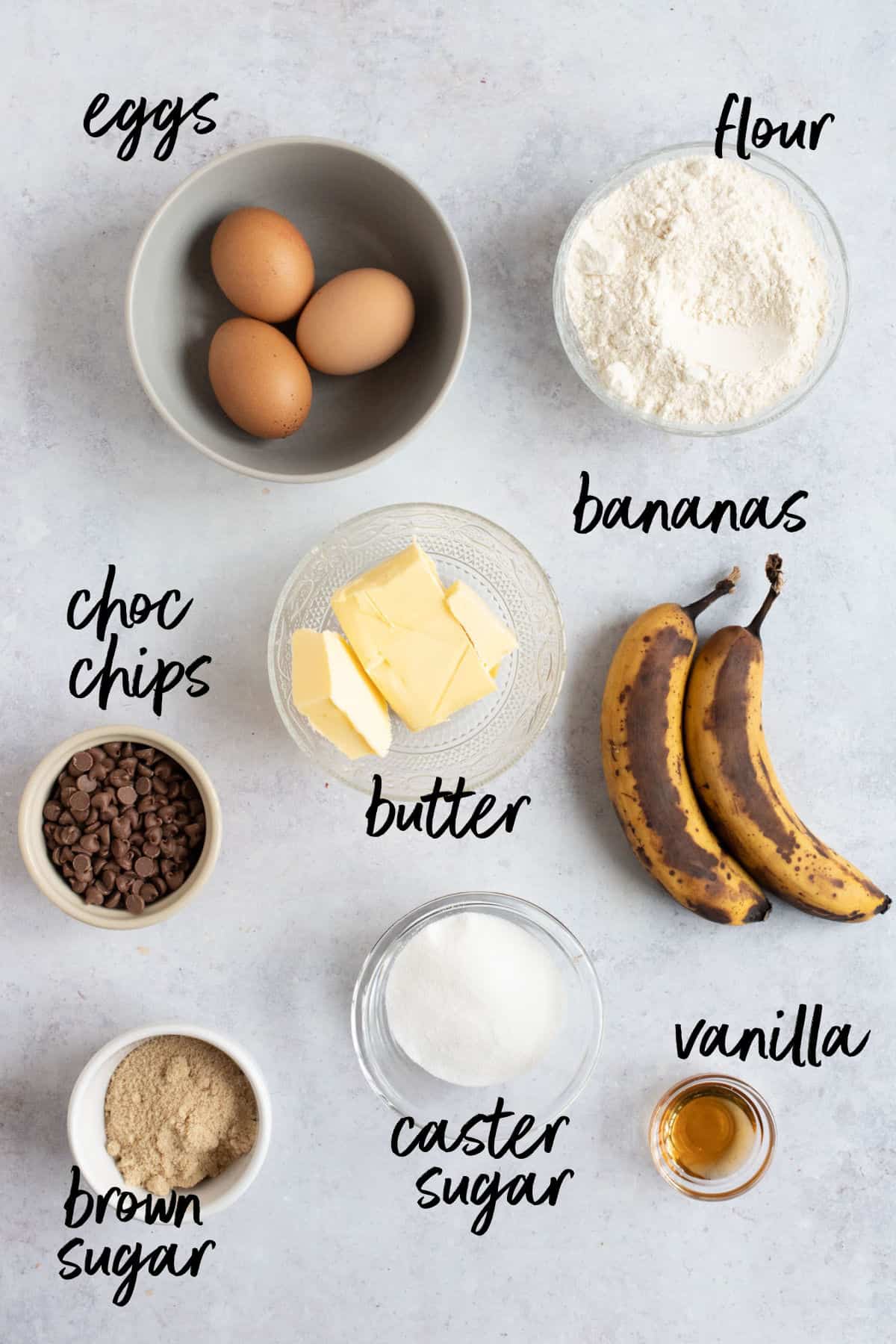 Ingredients for air fryer banana bread.